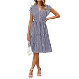 Vestido Casual De Verão Glamaker Floral Em Camadas Midi Com Bolsos