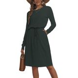 Vestido Simier Fairy Feminino De Outono, Manga Comprida, Verde Escuro