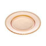 Prato Raso P/sobremesa De Cristal Pearl Bolinha Âmbar 20cm Wolff