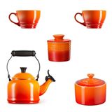 Kit Le Creuset Açucareiro Pote De Manteiga 2 Canecas Bistrô 400ml E Chaleira Demi 1l Laranja
