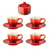 Kit Le Creuset 4 Xicaras 70ml C/pires E Açucareiro Em Cerâmica Vermelho