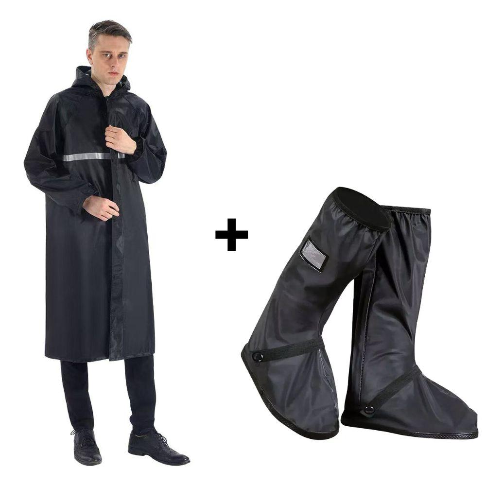 Kit Capa De Chuva Longa Dk Impermeável E Capa Bota Protetora Sapato Tenis Chuva Moto Pescaria