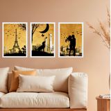 Kit 3 Quadros Decorativos Casal Cachorro Paris 45x34cm