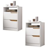 Mesa De Cabeceira Com Gavetas Kit 2 Sole Flex Branco/freijó - Albatroz