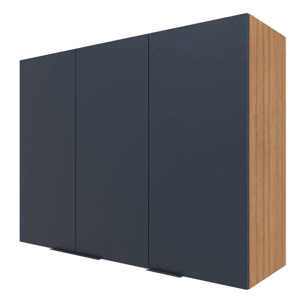 Armário Aéreo Bartira Cristal Com 3 Portas, 3 Prateleiras E 120cm De Largura - Lâmina Mel/azul Royal