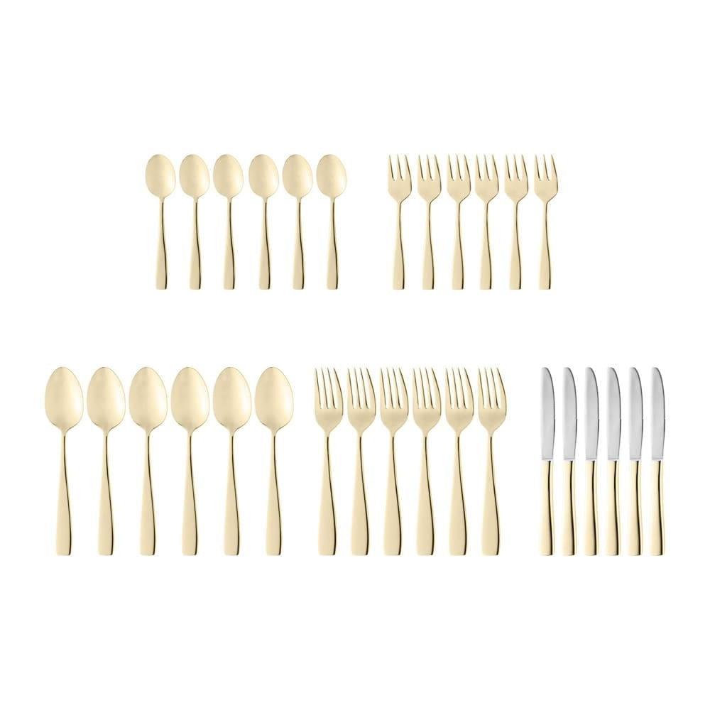 Faqueiro Wolff Pisa Em Aço Inox Dourado  30 Peças