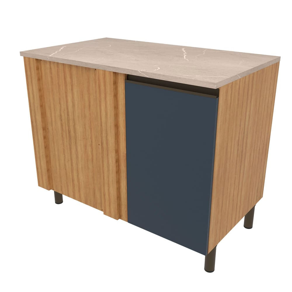 Balcão Bartira Cristal Em Mdp De Canto Com 1 Porta E 1 Prateleira, 101 Cm De Largura - Lâmina De Mel/azul Royal