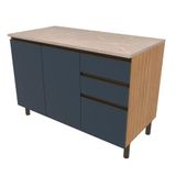 Balcão Bartira Cristal Em Mdp Com 2 Portas E 3 Gavetas, 120,1cm De Largura - Lâmina De Mel/azul Royal