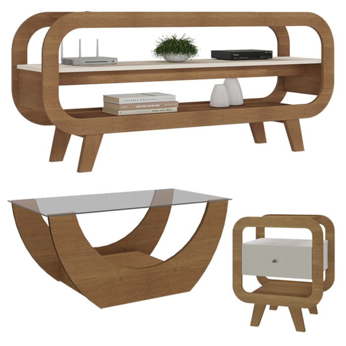 Rack Bancada Tv 42 Pol Mesas De Centro E Apoio Cinamomo Off White Arly