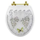 Assento Sanitário Decorado Oval Convencional Com Borboleta Verde Para Todas As Marcas Com Ferragem Dourada