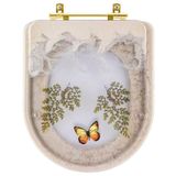 Assento Sanitario Poliester Decorado Borboleta Amarela Carrara Bege Claro Deca Com Ferragem Dourada
