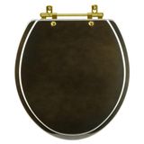 Assento Sanitário Convencional Oval Universal Marrom Degradê Com Ferragem Dourada