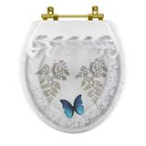 Assento Sanitário Decorado Oval Convencional Com Borboleta Azul Com Ferragem Dourada