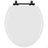 Assento Sanitario Poliéster Convencional Universal Oval Branco Com Ferragem Preta