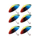 6 Guardas Chuva Arco Iris 16 Varetas Automático Reforçado