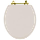 Assento Sanitario Poliéster Convencional Oval Visone Para Vaso Ideal Standard Com Ferragem Dourada