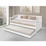 Sofá Cama Solteiro Vintage Com Cama Auxiliar Madeira + 2 Colchões - Branco - Branco