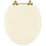 Assento Sanitario Poliéster Convencional Universal Oval Bege Claro Com Ferragem Dourada