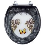 Assento Sanitario Poliester Decorado Borboleta Parati Preto Para Vaso Logasa