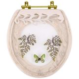 Assento Sanitário Decorado Oval Convencional Biscuit Com Borboleta Verde Para Todas As Marcas Com Ferragem Dourada