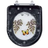 Assento Sanitario Poliester Decorado Borboleta Sabatini Preto Para Vaso Icasa