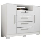 Comoda Rack 2 Portas 4 Gavetas Madri 121 Cm Branco Incp