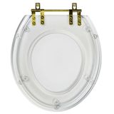 Assento Sanitario Poliéster Convencional Universal Oval Transparente Com Ferragem Dourada