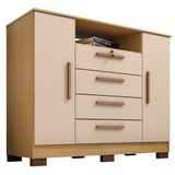Comoda Rack 2 Portas 4 Gavetas Madri 121 Cm Carvalho Am Off White Incp