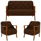 Kit Namoradeira 135cm E 2 Poltronas Decorativas Capitonê Lapa M22 Veludo Marrom - Mpozenato