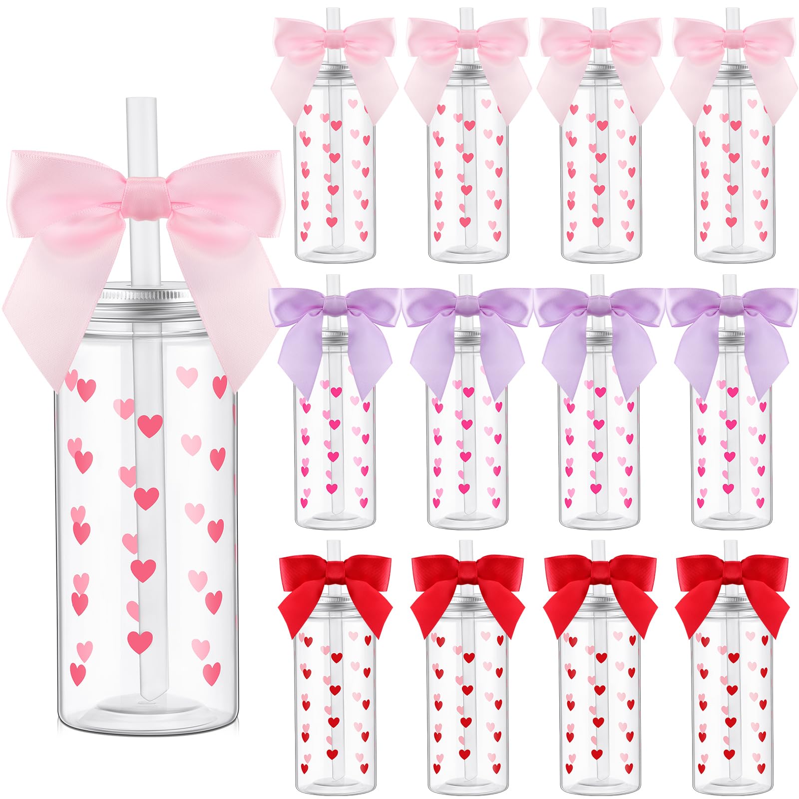 Garrafa De Plástico Skylety Valentine 400 Ml Com Tampa De Palha 12 Unidades