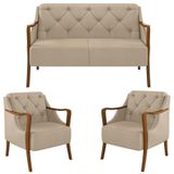 Kit Namoradeira 135cm E 2 Poltronas Decorativas Capitonê Lapa M22 Pu Bege - Mpozenato
