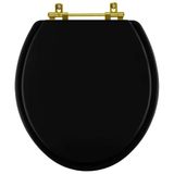 Assento Sanitario Poliéster Convencional Universal Oval Preto Com Ferragem Dourada