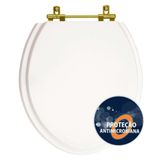 Assento Sanitario Antimicrobiano Convencional Oval Universal Branco Com Ferragem Dourada