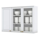 Armario Aereo 3 Portas Vidro Mdf 120 Cm Americana C363 Branco Henn