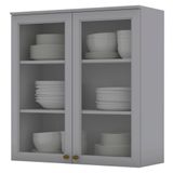 Armario Aereo 2 Portas Vidro Mdf 80 Cm Americana C366 Cinza Henn