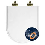 Tampa De Vaso Poliéster Antibactéria Com Amortecedor Nuova Branco Para Bacia Deca Com Ferragem Dourada