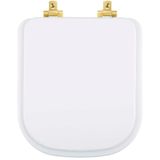 Tampa De Vaso Laqueado Com Amortecedor Quadra Branco Para Bacia Deca Com Ferragem Dourada