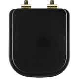 Assento Sanitário Poliéster Soft Close Quadra Preto Fosco Para Vaso Deca Com Ferragem Dourada