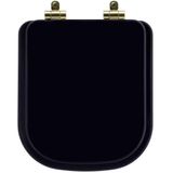 Assento Sanitário Poliéster Soft Close Quadra Preto Para Vaso Deca Com Ferragem Dourada