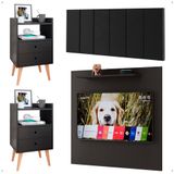 Kit 2 Mesinhas Lateral Painel Preto Tv 32 Polegadas Prateleira Suspensa Cabeceira Cama Box Casal 1,40 Suede - Lojas Rpm