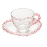 Xicara De Cafe Cristal Coração Borda Rosa 80ml E Pires Lyor