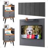 Kit 2 Mesinhas Lateral Cinza/cinamomo Painel Tv 32 Polegadas Prateleira Suspensa Cabeceira Cama Box Casal 1,40 Suede - Lojas Rpm