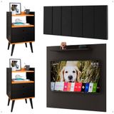 Kit 2 Mesinhas Preto/cinamomo Lateral Painel Tv 32 Polegadas Prateleira Suspensa Cabeceira Cama Box Casal 1,40 Suede - Lojas Rpm
