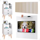 Kit 2 Mesinhas Lateral Painel Branco Tv 32 Polegadas Prateleira Suspensa Cabeceira Cama Box Casal 1,40 Areia Suede - Lojas Rpm