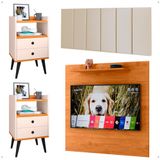 Kit 2 Mesinhas Lateral Off White Painel Cinamomo Tv 32 Polegadas Prateleira Suspensa Cabeceira Cama Box Casal 1,40 Areia Suede - Lojas Rpm