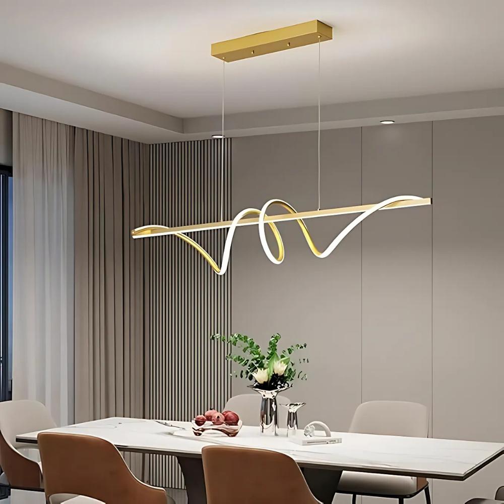 Lustre Pendente Moderno Sinus Led 45w 3 Em 1 Em Alumínio Dourado Para Ambientes Sofisticados