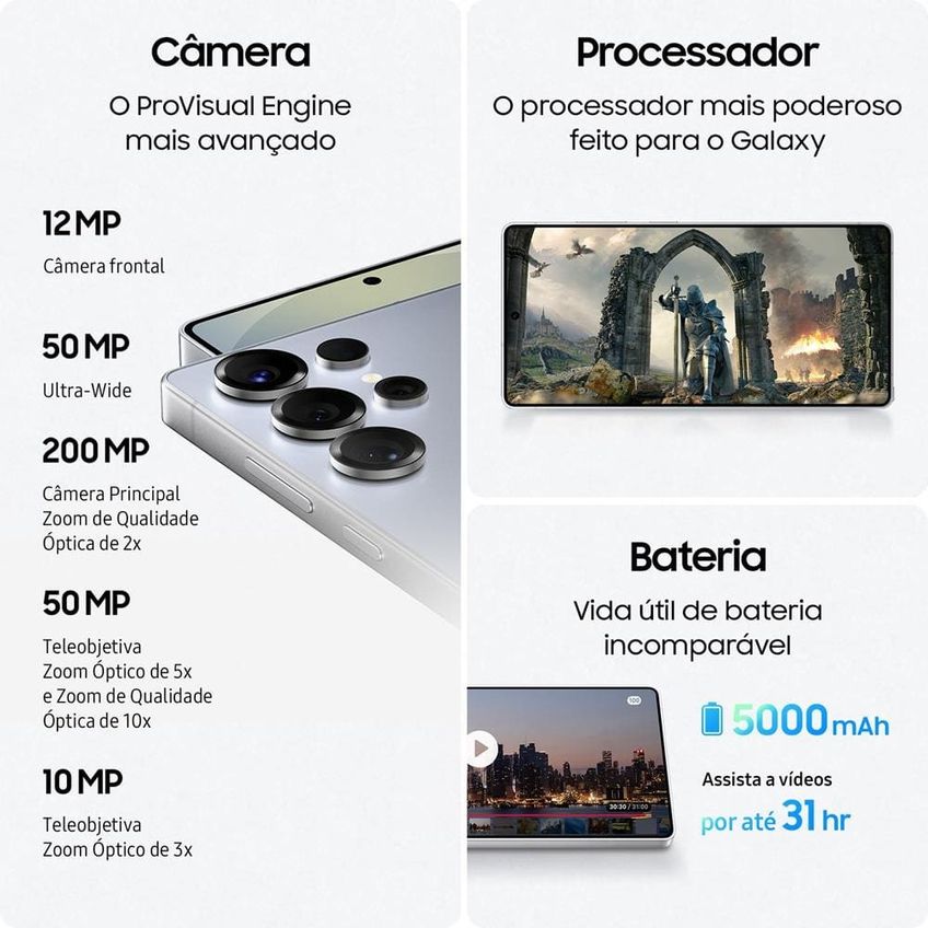 Smartphone Samsung Galaxy S25 Ultra 256Gb, Tela 6.9, 12Gb Ram, Ai Inteligência Artificial, Ip68, S-Pen, Snapdragon 8 Elite E 4 Câmeras - imagem 4