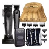 Kit Barbearia Completo Com Maquinas Tesouras E Suporte Mdf