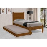 Cama Solteiro Lara Com Auxiliar Em Madeira - Castanho - Marrom
