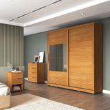 Quarto Casal Com Guarda-roupa 2 Portas De Correr, Cômoda E 2 Mesas De Cabeceira Malthus Nature